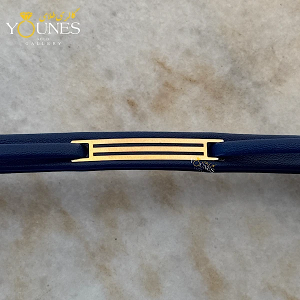 دستبند طلا زنانه چرم مستطیل دوخط